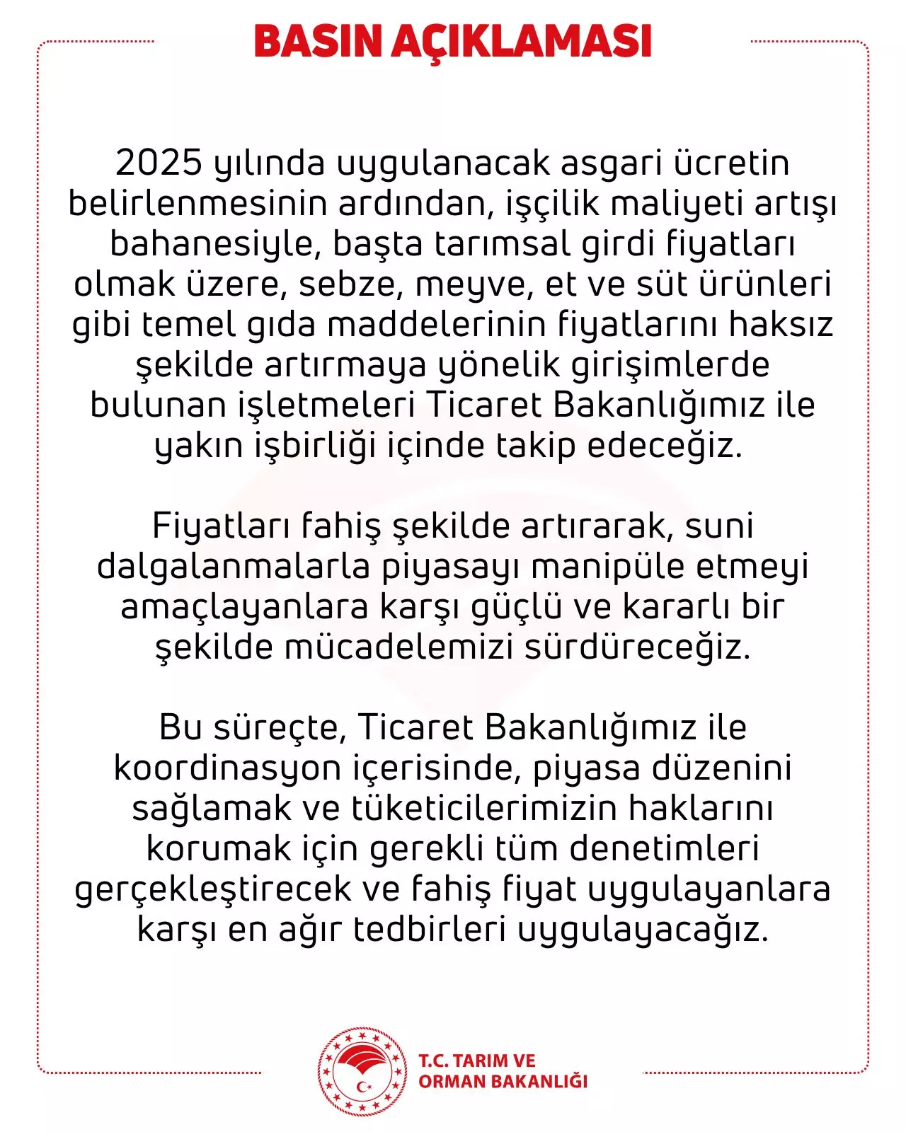 Tarım Bakanlığı: Fırsatçılara En Ağır Tedbirleri Uygulayacağız