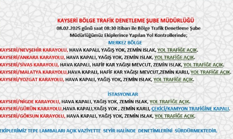 Kayseri'de Trafik Denetimleri Devam Ediyor: Hava Koşulları ve Yol Durumu Raporu
