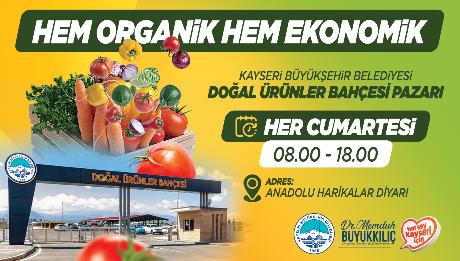 Kayseri'de Doğal Ürünler Bahçesi Pazarı 26 Temmuz'da Açılıyor
