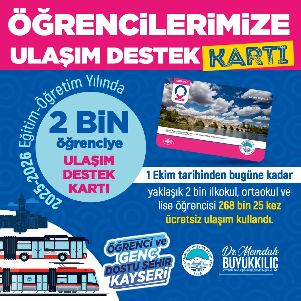 Kayseri Büyükşehir Belediyesi'nden Öğrencilere Ulaşım Desteği