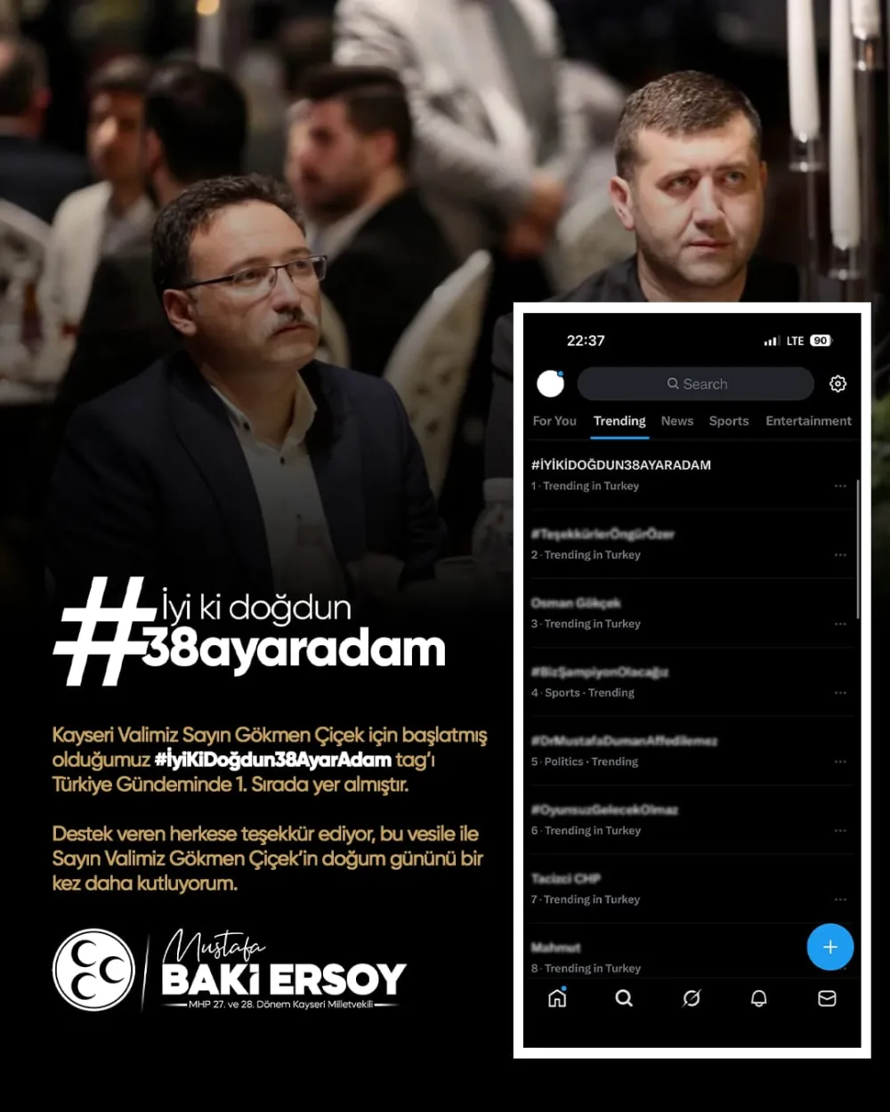 MHP'li Ersoy’un paylaştığı İyiKiDoğdun38AyarAdam etiketi X gündeminde