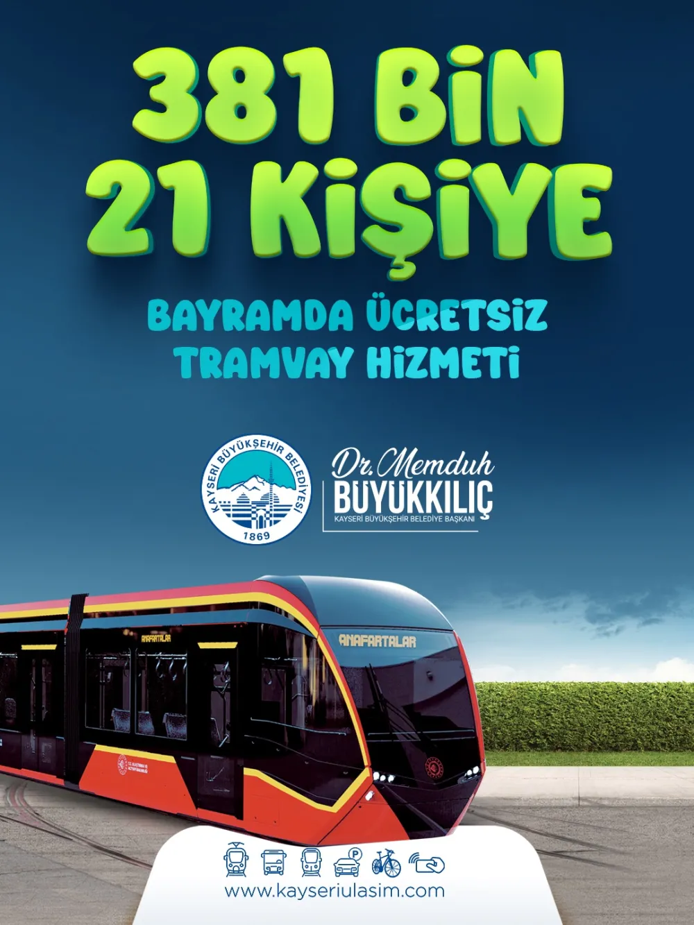 Bayramda tramvaylar 381 bin kişiye ücretsiz hizmet sağladı 